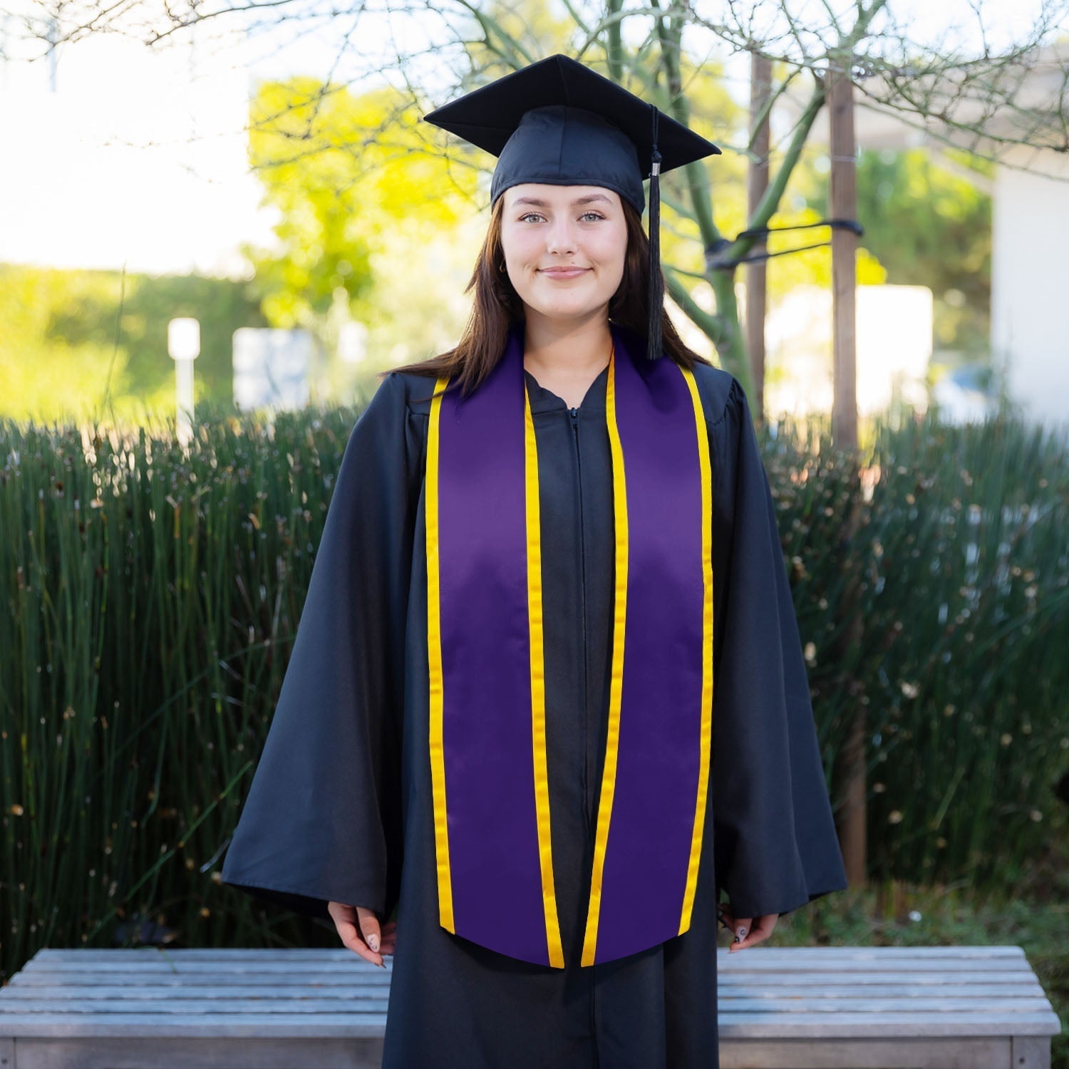 Purple/Gold Plain Graduation Stole with Trim Color & Angled End by Wholesale Grad Supply