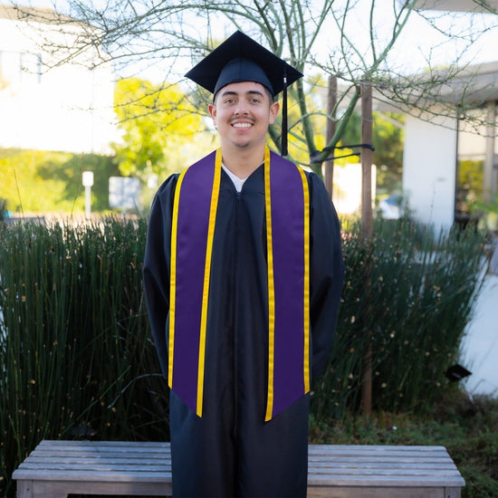 Purple/Gold Plain Graduation Stole with Trim Color & Angled End by Wholesale Grad Supply