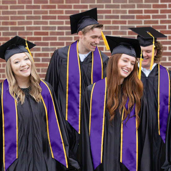 Purple/Gold Plain Graduation Stole with Trim Color & Angled End by Wholesale Grad Supply