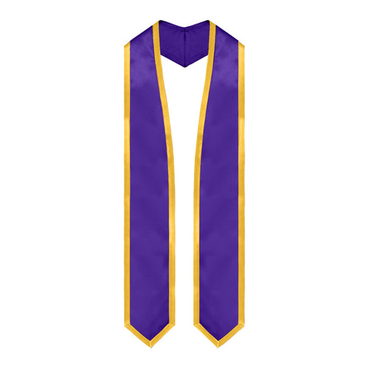 Purple/Gold Plain Graduation Stole with Trim Color & Classic End by Wholesale Grad Supply
