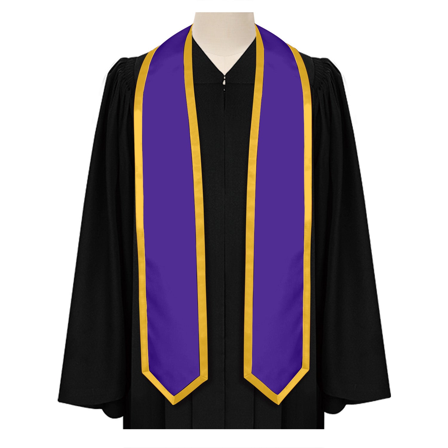 Purple/Gold Plain Graduation Stole with Trim Color & Classic End by Wholesale Grad Supply