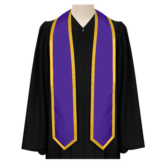 Purple/Gold Plain Graduation Stole with Trim Color & Classic End by Wholesale Grad Supply