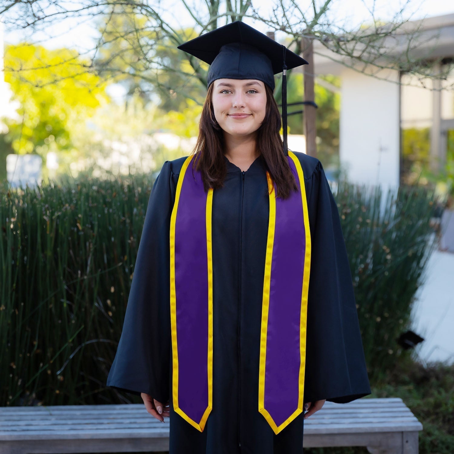 Purple/Gold Plain Graduation Stole with Trim Color & Classic End by Wholesale Grad Supply