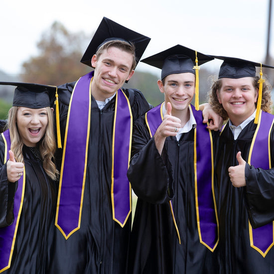 Purple/Gold Plain Graduation Stole with Trim Color & Classic End by Wholesale Grad Supply
