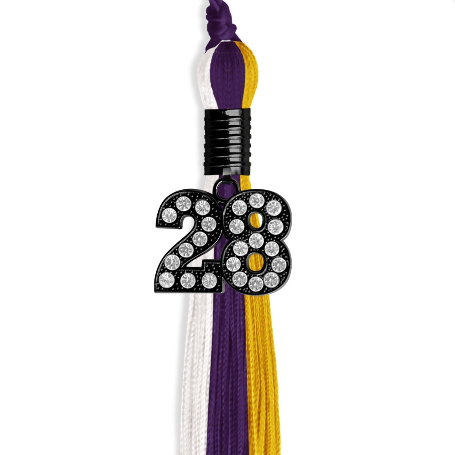 Purple/Gold/White Graduation Tassel with Black Bling Charm by Wholesale Grad Supply