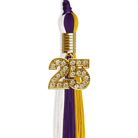 Purple/Gold/White Graduation Tassel with Gold Bling Charm by Wholesale Grad Supply