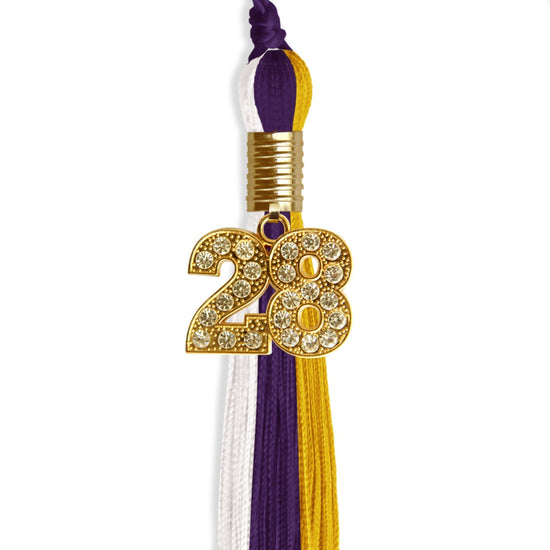 Purple/Gold/White Graduation Tassel with Gold Bling Charm by Wholesale Grad Supply