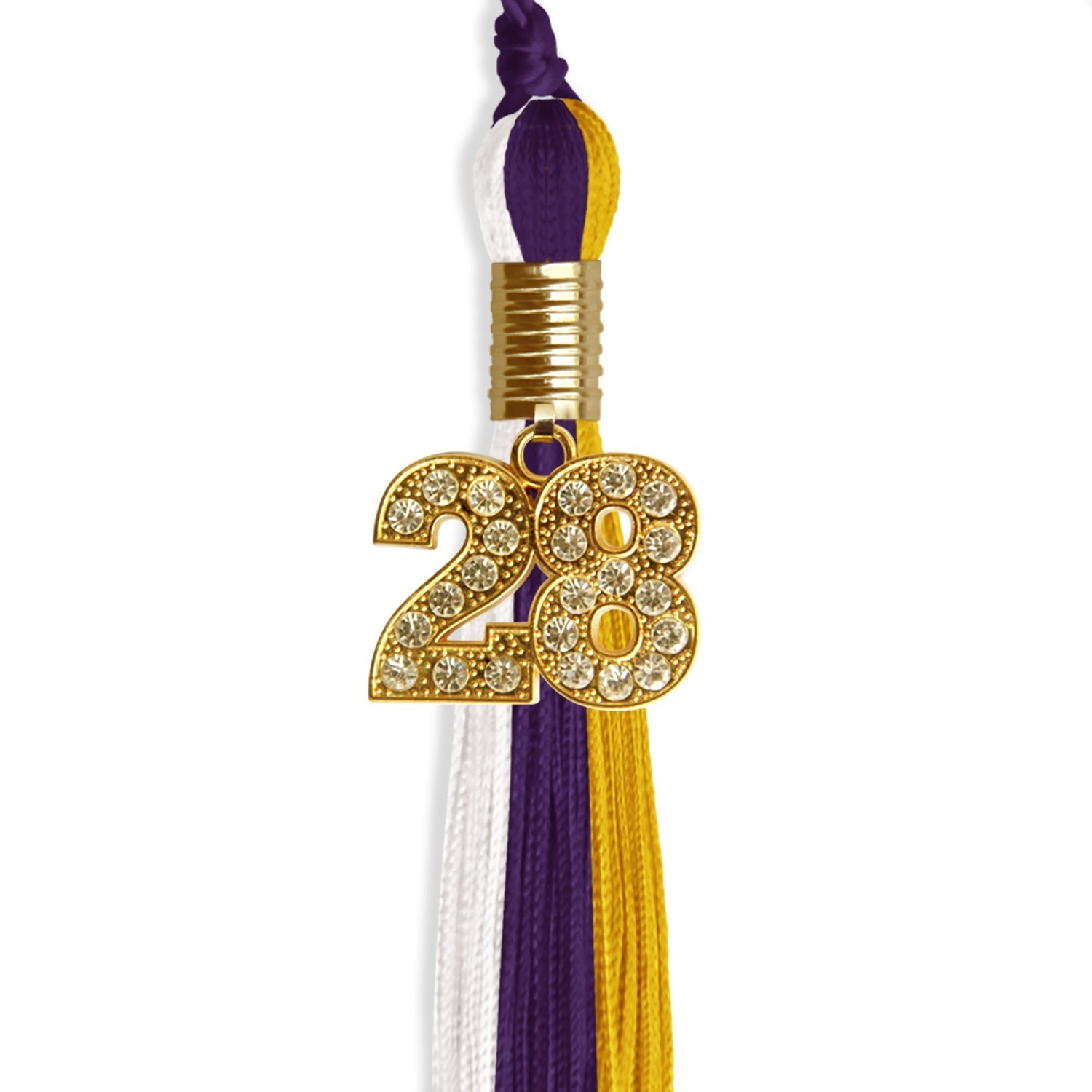 Purple/Gold/White Graduation Tassel with Gold Bling Charm by Wholesale Grad Supply