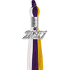 Purple/Gold/White Graduation Tassel with Silver Bling Charm by Wholesale Grad Supply