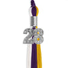 Purple/Gold/White Graduation Tassel with Silver Bling Charm by Wholesale Grad Supply