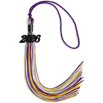 Purple/Gold/White Mixed Color Graduation Tassel with Black Bling Charm by Wholesale Grad Supply