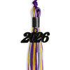 Purple/Gold/White Mixed Color Graduation Tassel with Black Bling Charm by Wholesale Grad Supply