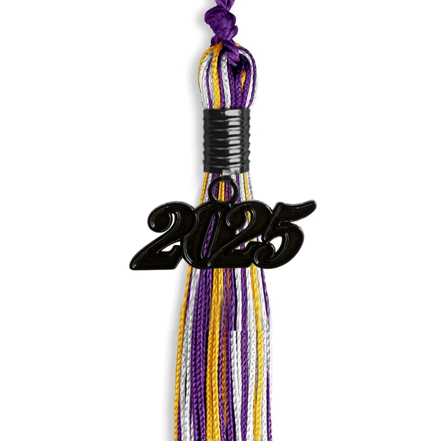 Purple/Gold/White Mixed Color Graduation Tassel with Black Bling Charm by Wholesale Grad Supply