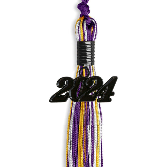 Purple/Gold/White Mixed Color Graduation Tassel with Black Bling Charm by Wholesale Grad Supply