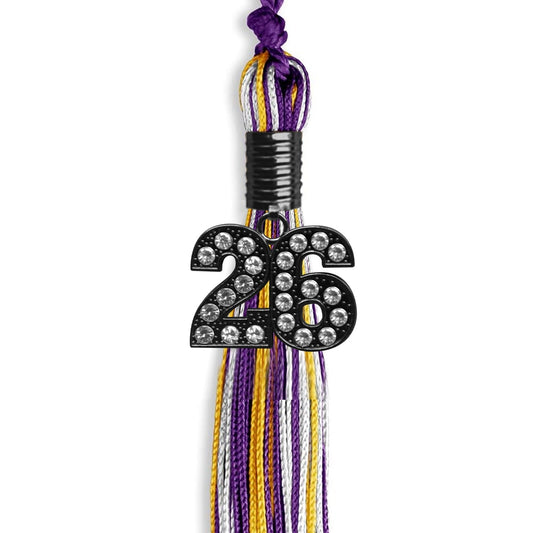Purple/Gold/White Mixed Color Graduation Tassel with Black Bling Charm by Wholesale Grad Supply