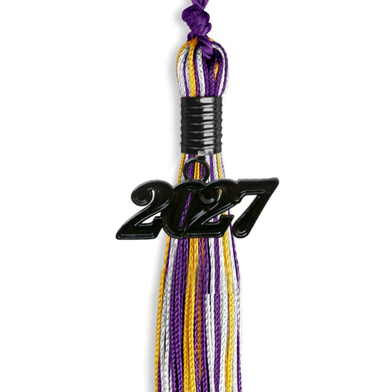 Purple/Gold/White Mixed Color Graduation Tassel with Black Bling Charm by Wholesale Grad Supply