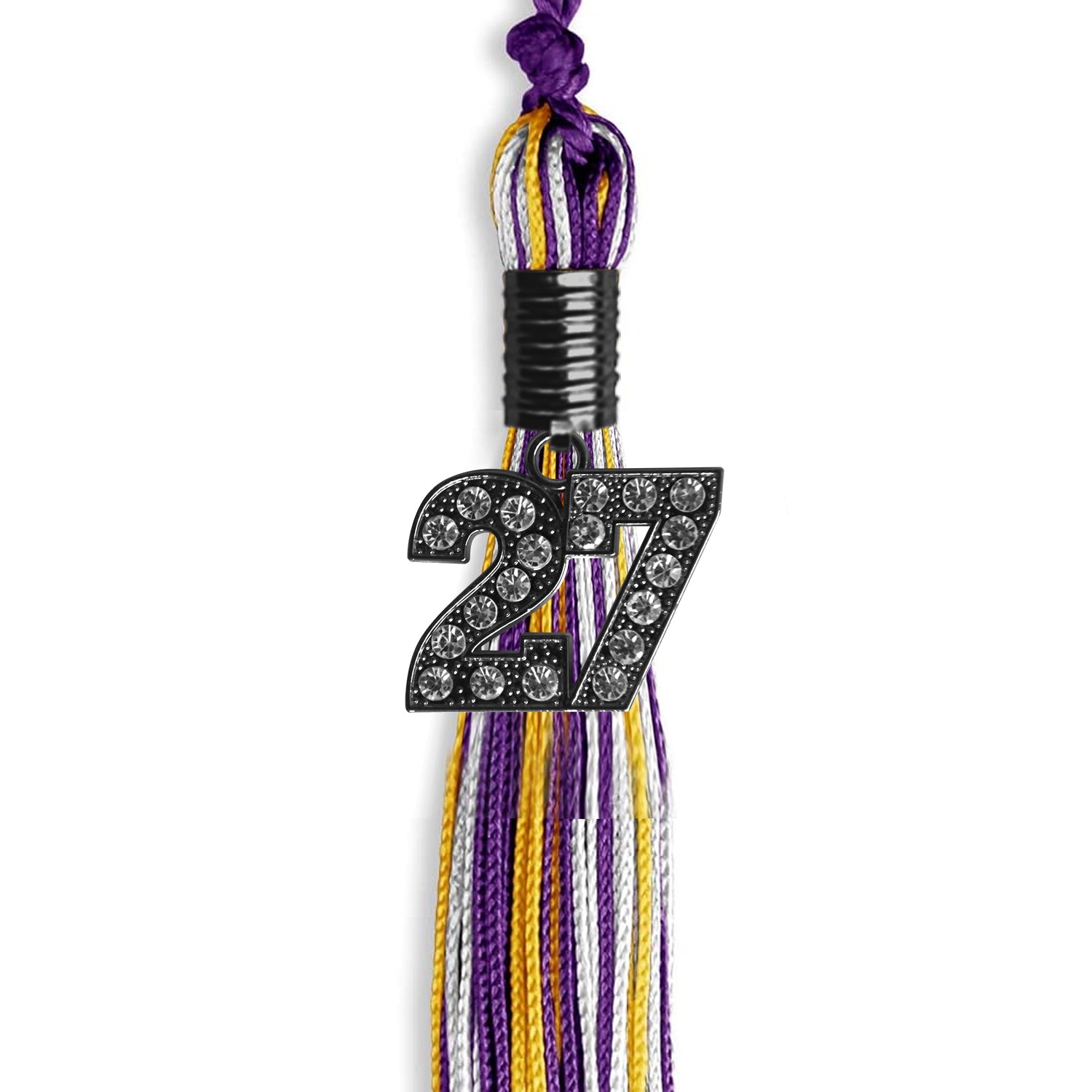 Purple/Gold/White Mixed Color Graduation Tassel with Black Bling Charm by Wholesale Grad Supply