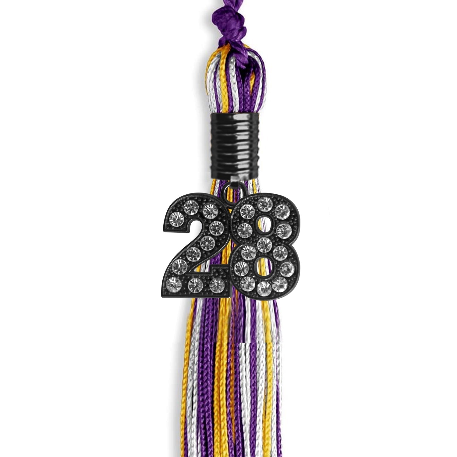 Purple/Gold/White Mixed Color Graduation Tassel with Black Bling Charm by Wholesale Grad Supply