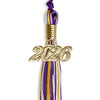 Purple/Gold/White Mixed Color Graduation Tassel with Gold Bling Charm by Wholesale Grad Supply