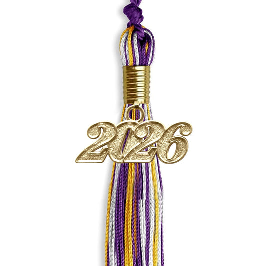 Purple/Gold/White Mixed Color Graduation Tassel with Gold Bling Charm by Wholesale Grad Supply