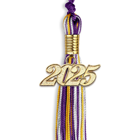 Purple/Gold/White Mixed Color Graduation Tassel with Gold Bling Charm by Wholesale Grad Supply