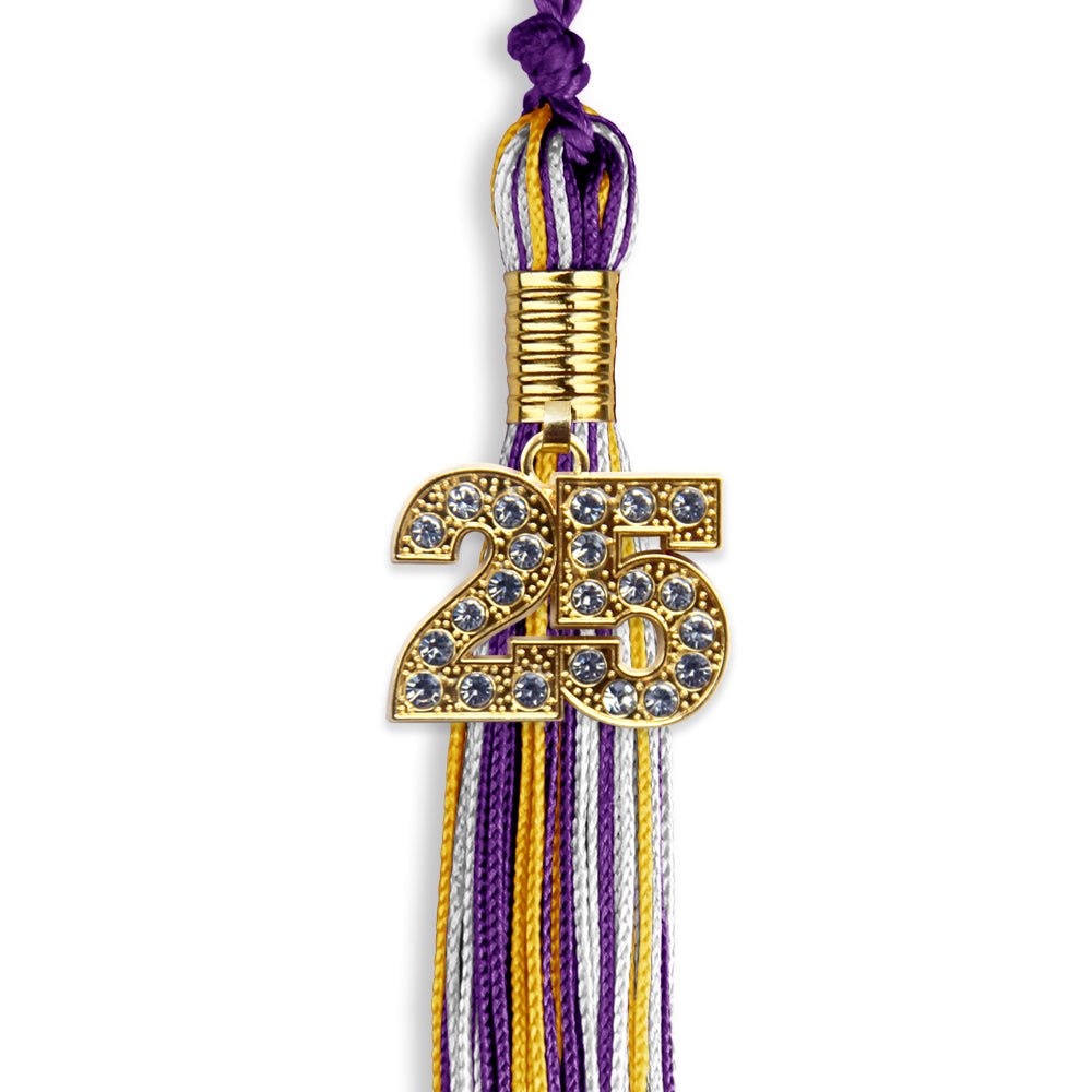 Purple/Gold/White Mixed Color Graduation Tassel with Gold Bling Charm by Wholesale Grad Supply