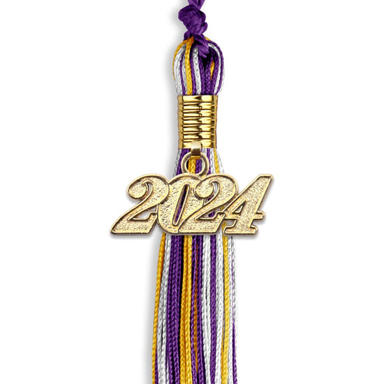 Purple/Gold/White Mixed Color Graduation Tassel with Gold Bling Charm by Wholesale Grad Supply