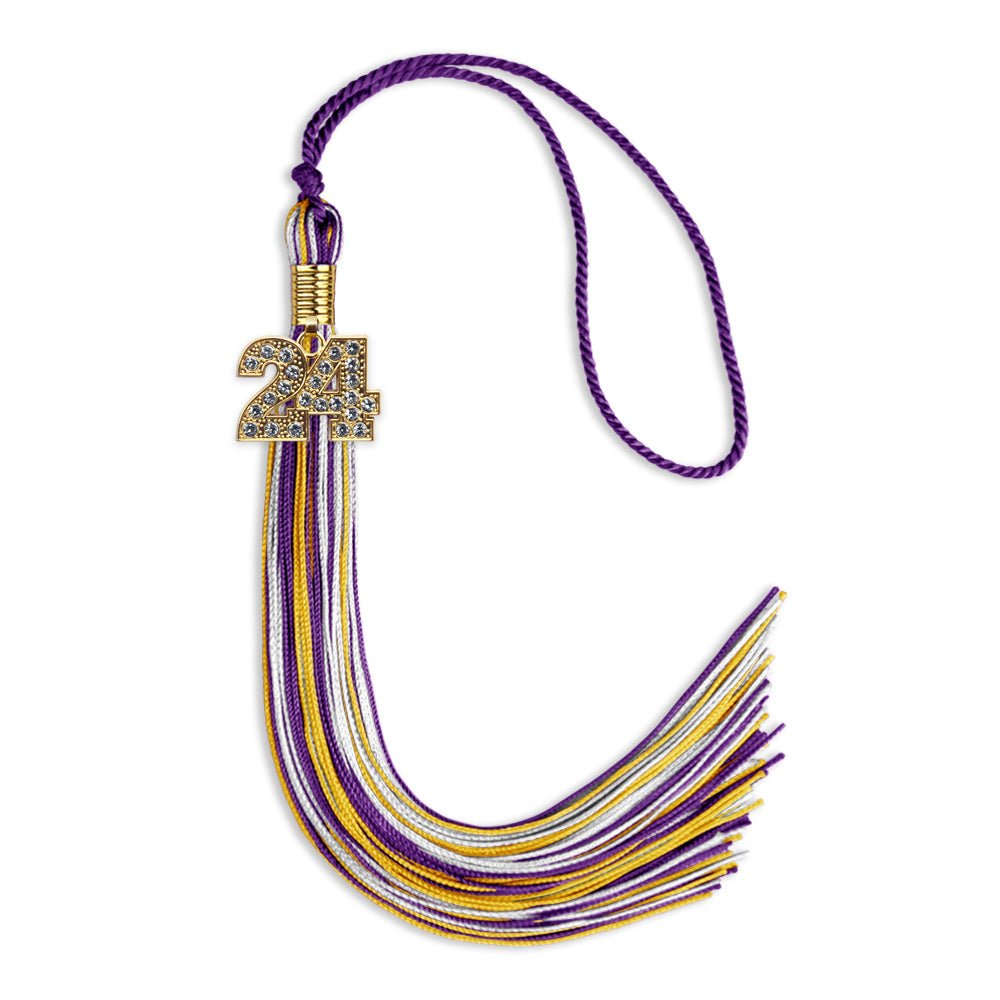 Purple/Gold/White Mixed Color Graduation Tassel with Gold Bling Charm by Wholesale Grad Supply