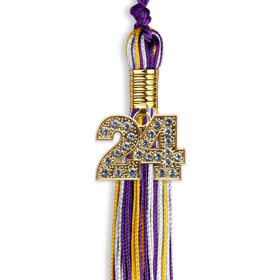 Purple/Gold/White Mixed Color Graduation Tassel with Gold Bling Charm by Wholesale Grad Supply