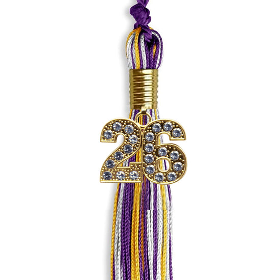 Purple/Gold/White Mixed Color Graduation Tassel with Gold Bling Charm by Wholesale Grad Supply