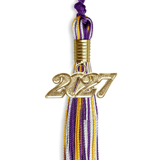 Purple/Gold/White Mixed Color Graduation Tassel with Gold Bling Charm by Wholesale Grad Supply
