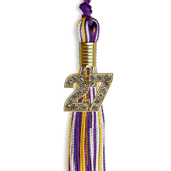 Purple/Gold/White Mixed Color Graduation Tassel with Gold Bling Charm by Wholesale Grad Supply