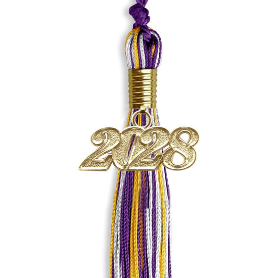 Purple/Gold/White Mixed Color Graduation Tassel with Gold Bling Charm by Wholesale Grad Supply