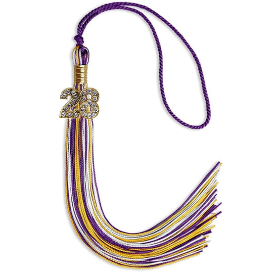 Purple/Gold/White Mixed Color Graduation Tassel with Gold Bling Charm by Wholesale Grad Supply