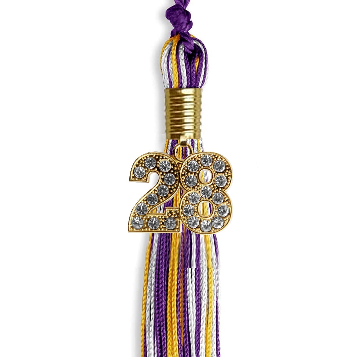 Purple/Gold/White Mixed Color Graduation Tassel with Gold Bling Charm by Wholesale Grad Supply