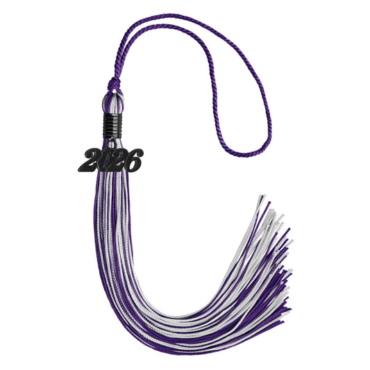 Purple/Silver Mixed Color Graduation Tassel with Black Bling Charm by Wholesale Grad Supply