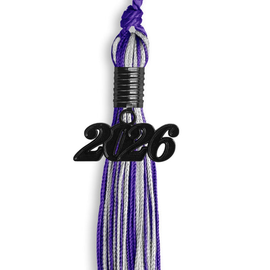 Purple/Silver Mixed Color Graduation Tassel with Black Bling Charm by Wholesale Grad Supply