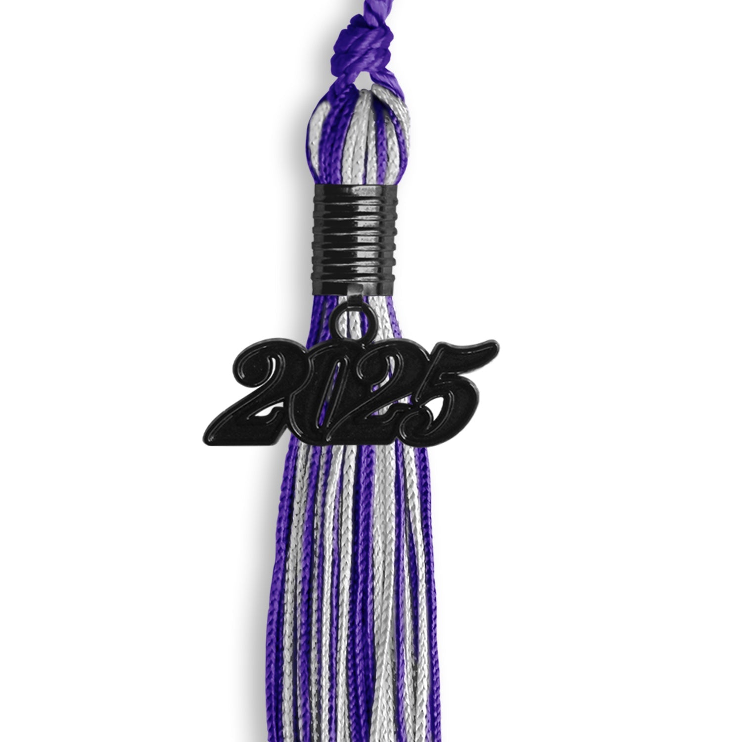 Purple/Silver Mixed Color Graduation Tassel with Black Bling Charm by Wholesale Grad Supply