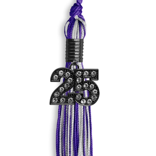 Purple/Silver Mixed Color Graduation Tassel with Black Bling Charm by Wholesale Grad Supply