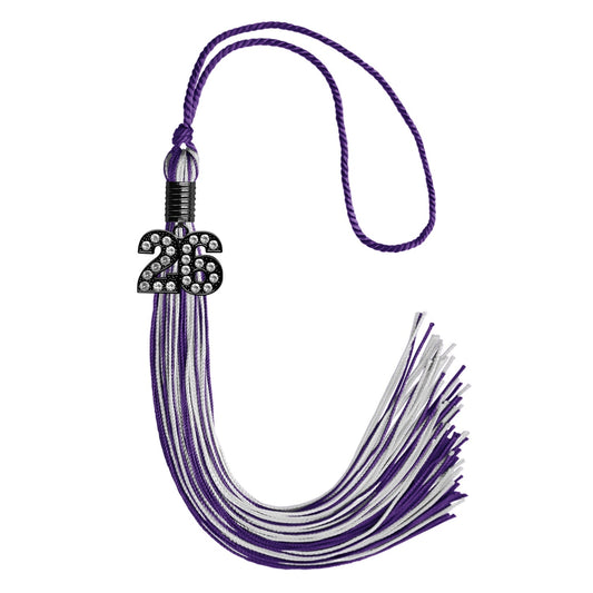 Purple/Silver Mixed Color Graduation Tassel with Black Bling Charm by Wholesale Grad Supply