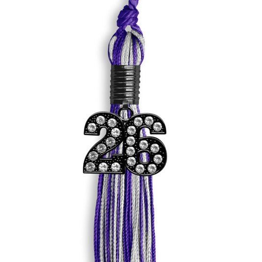 Purple/Silver Mixed Color Graduation Tassel with Black Bling Charm by Wholesale Grad Supply