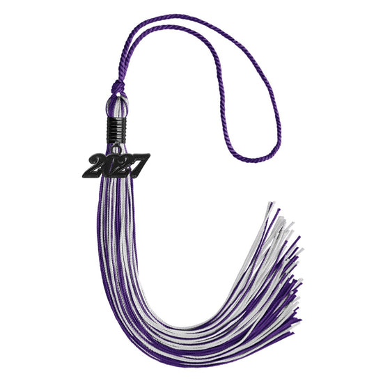 Purple/Silver Mixed Color Graduation Tassel with Black Bling Charm by Wholesale Grad Supply