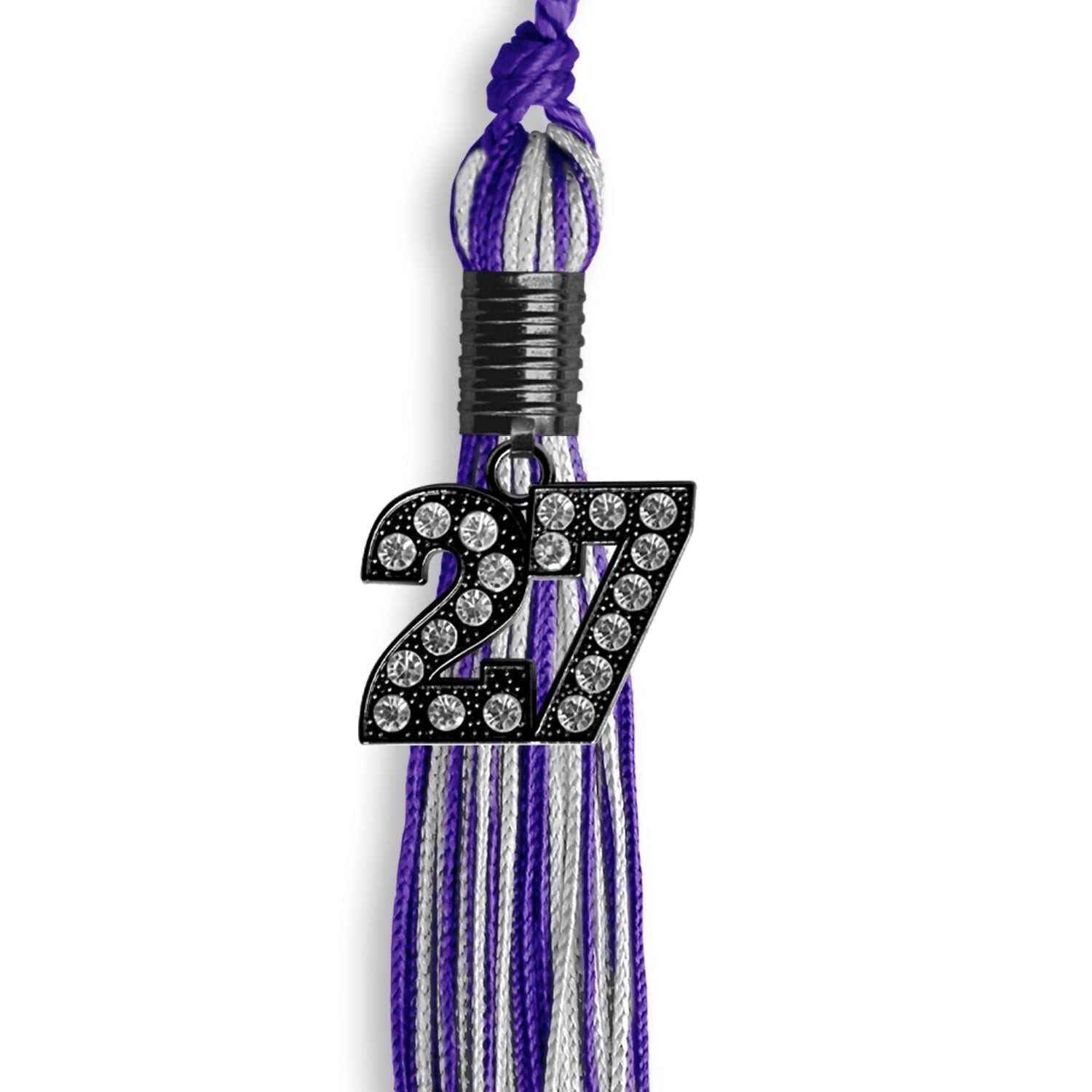 Purple/Silver Mixed Color Graduation Tassel with Black Bling Charm by Wholesale Grad Supply