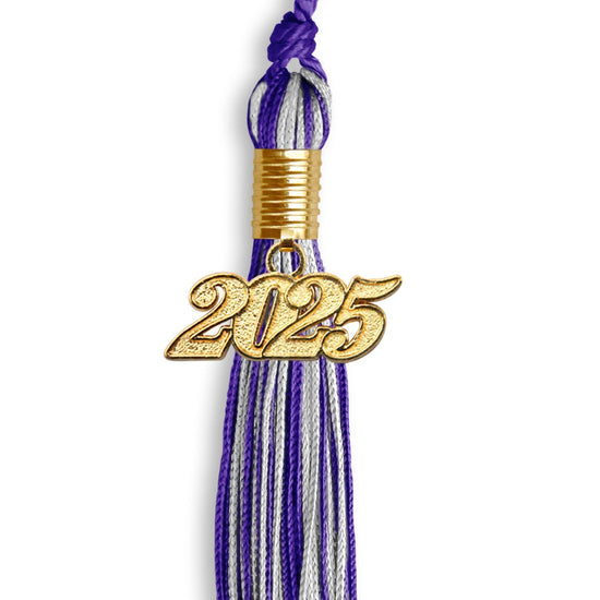 Purple/Silver Mixed Color Graduation Tassel with Gold Bling Charm by Wholesale Grad Supply