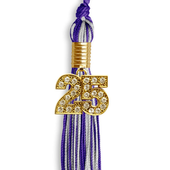 Purple/Silver Mixed Color Graduation Tassel with Gold Bling Charm by Wholesale Grad Supply