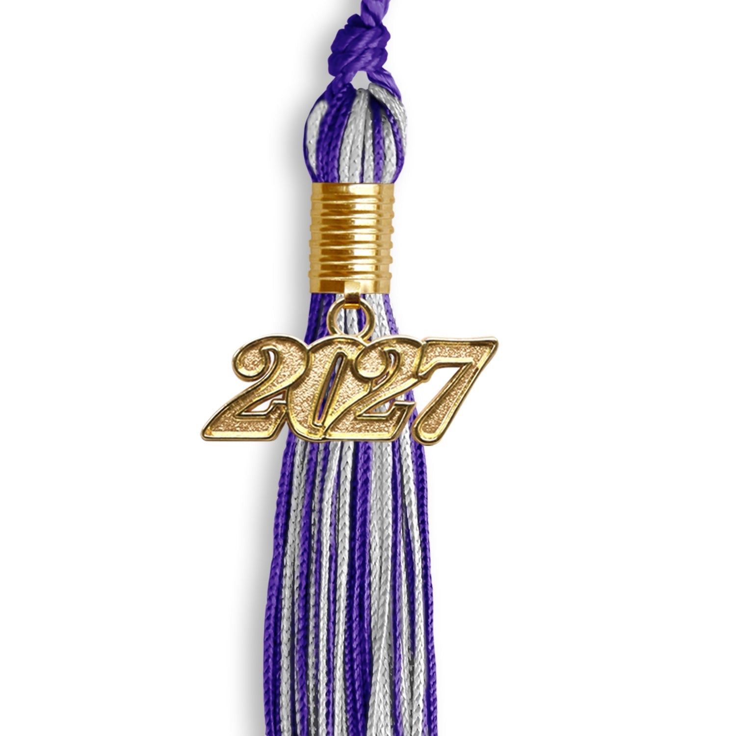 Purple/Silver Mixed Color Graduation Tassel with Gold Bling Charm by Wholesale Grad Supply