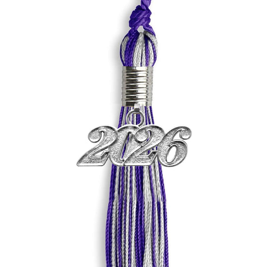 Purple/Silver Mixed Color Graduation Tassel with Silver Bling Charm by Wholesale Grad Supply