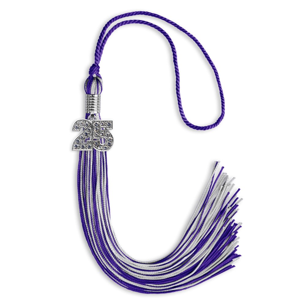 Purple/Silver Mixed Color Graduation Tassel with Silver Bling Charm by Wholesale Grad Supply