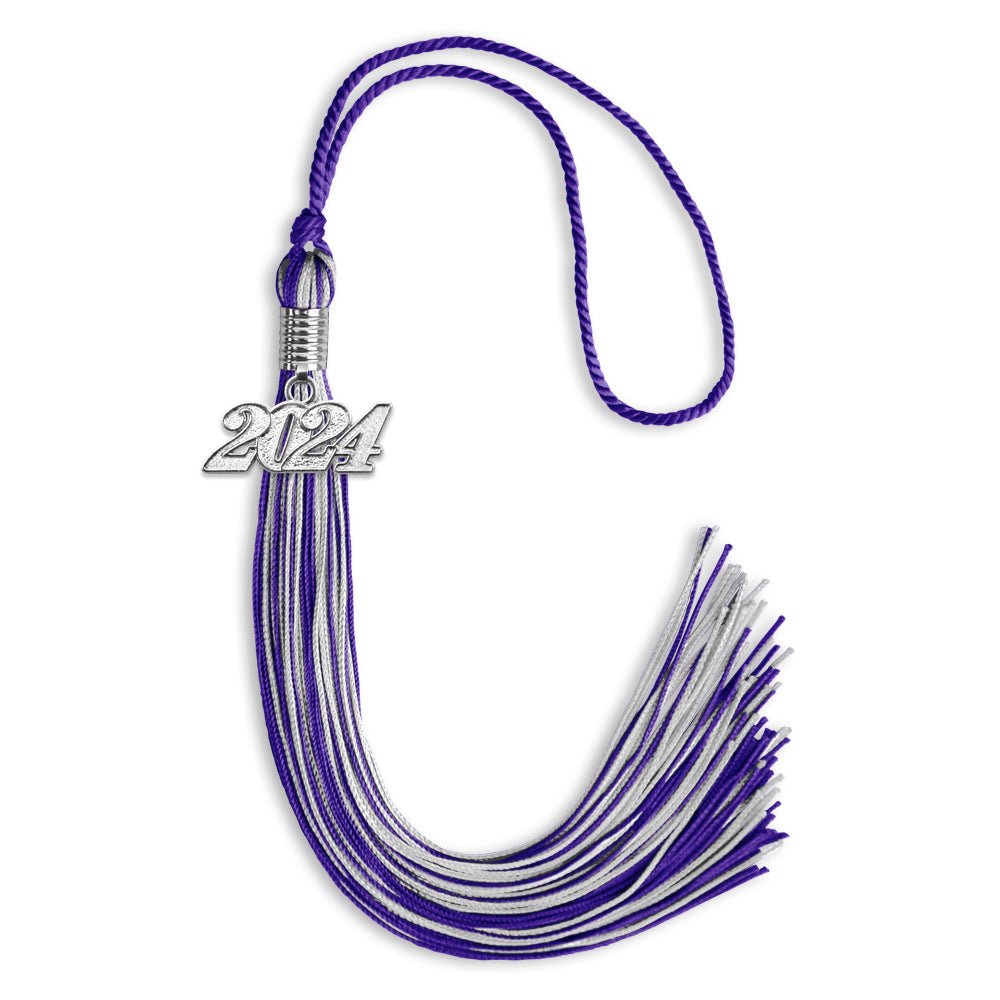 Purple/Silver Mixed Color Graduation Tassel with Silver Bling Charm by Wholesale Grad Supply