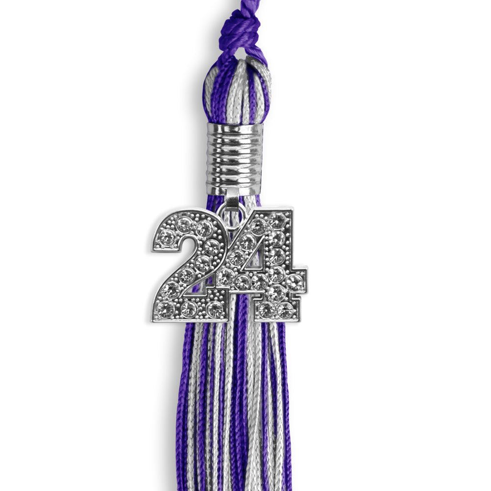 Purple/Silver Mixed Color Graduation Tassel with Silver Bling Charm by Wholesale Grad Supply